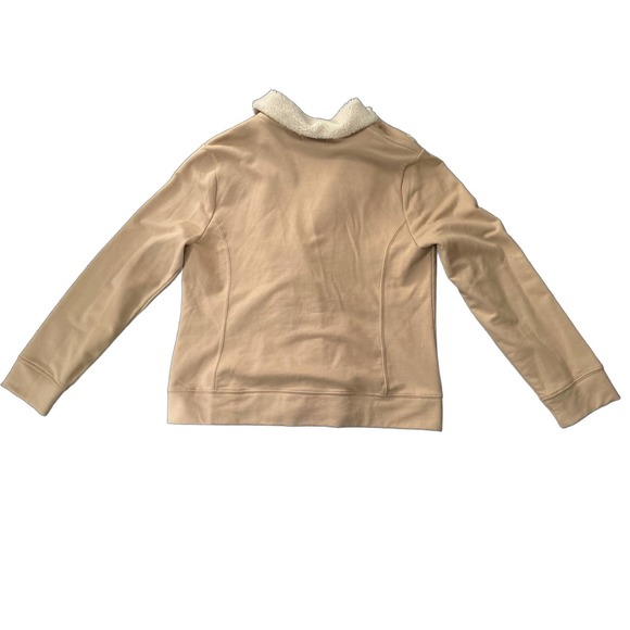 LRL Ralph Lauren Tan Cotton Fleece Zip Up Crop Shirt Jacket / Women’s Large * - Picture 3 of 5